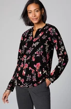 J. Jill Velvet Trimed Top MEDIUM NWT black glistening blooms Retail $69