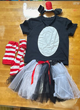 Girls Cat Costume Outfit - Black/White Tutu Skirt Headband Socks size 7