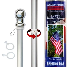 Flag 2-Piece 5' ft Brushed Aluminum Flagpole with Mounting Hardware and Spinn...