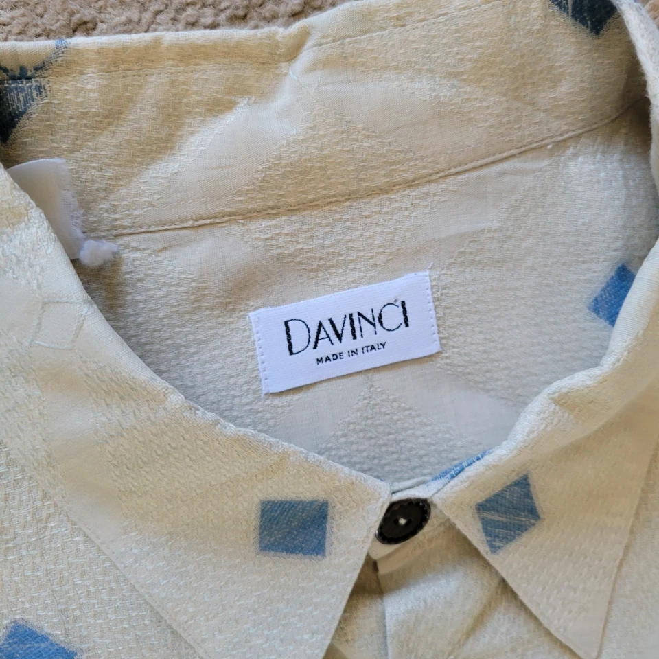 Camisa DaVinci Manga Larga Para Hombre 2XL Beige Azul Diamante Jacquard Mezcla Algodón Foto 3 de 4
