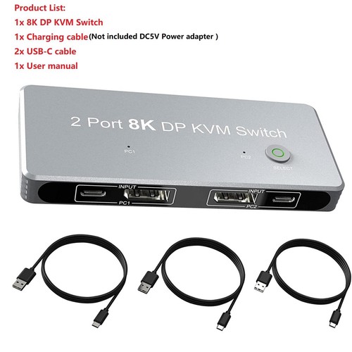 2x1 2 DP Input 1 DP Output Display 8K 30Hz 4K 144Hz KVM Switch Share 1 Monitor A - Afbeelding 3 van 8