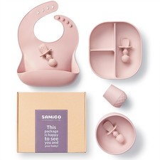 SAMiGO Silicone Baby Feeding Set, Baby Led Weaning Supplies, Suction Bowl Pla...