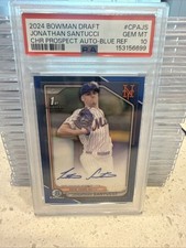 JONATHAN SANTUCCI 2024 Bowman Draft 1st BLUE Refractor AUTO /150 PSA 10 Mets