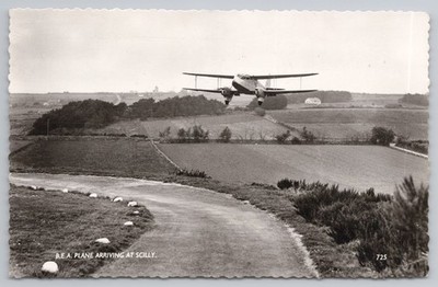 BEA De Havilland Dragon Rapide Plane Landing Scilly Isles Gibson RPPC 725