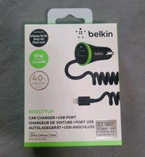 Belkin iPhone Cable Charger 17W 3.4AMP Car Charger  USB Port 1.2M/4FT NEW Open