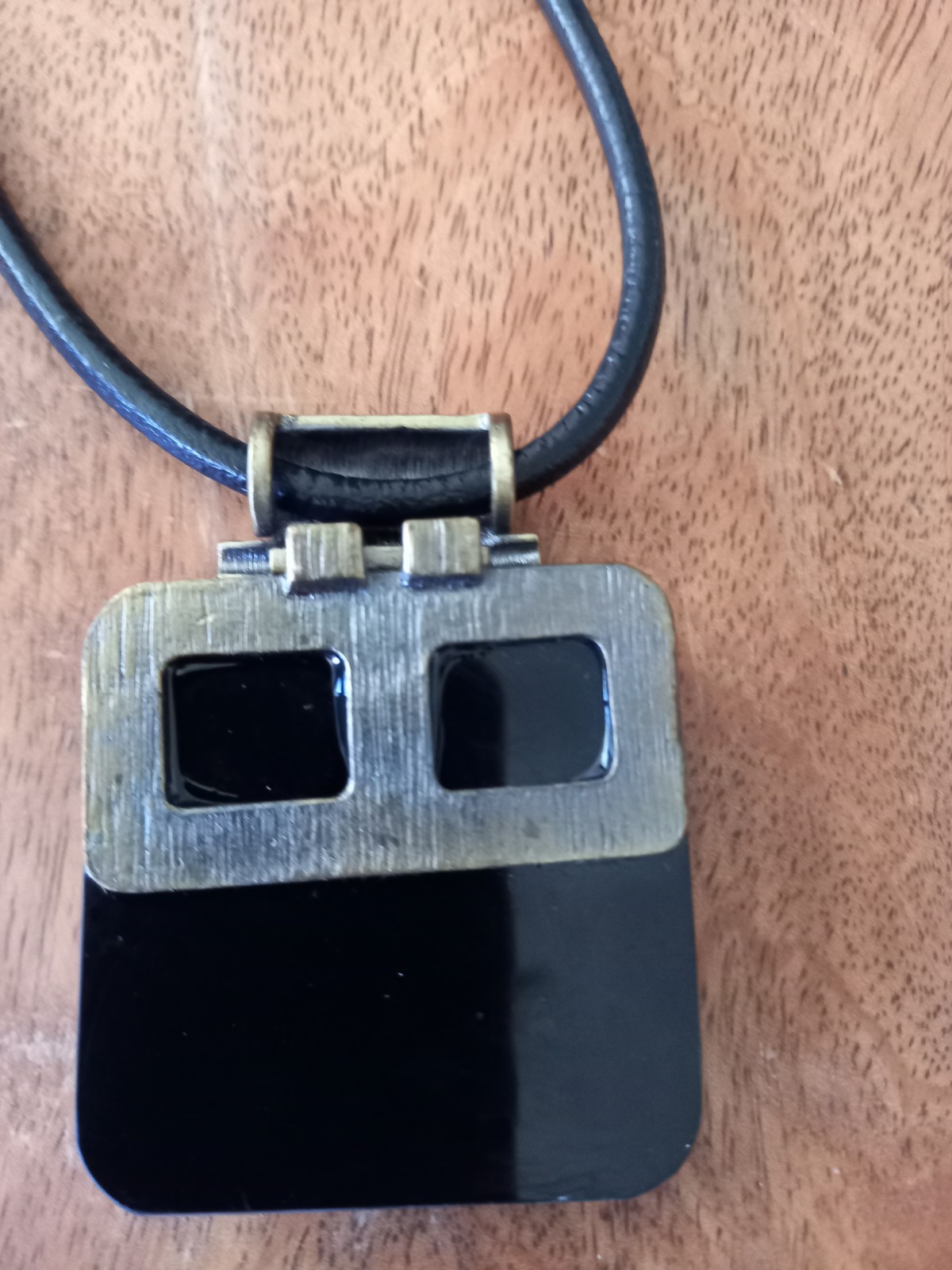 Solid Brass Black Resin Statement Necklace  Leath… - image 6