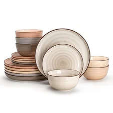 Plates and Bowls Sets, 18 Piece Dinnerware Set Porcelain Round Dinner Set for...