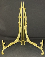 VTG ORNATE VICTORIAN 10" BRASS EASEL DISPLAY ART PHOTO PICTURE PLATE BOOK STAND