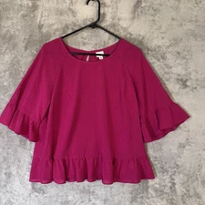 A New Day Pink Ruffled Blouse Womens Sz Large Cottage Core Romantic