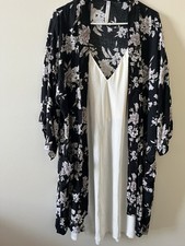 Spiritual Gangster Maya Tie Front Kimono Robe Black Floral One Size