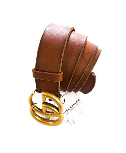 $570 GUCCI - Brown Unfinished Leather "GG Marmont" Wide Belt - 42