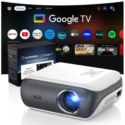 HAPPRUN Official Licensed Google TV Projector, 4K Smart Projector with WiFi & Bl