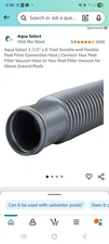 Aqua Select Above Ground 1-1/2" Diameter Swimming Pool Filter Vacuum Hose