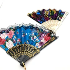 Lot of 2 Vintage Hand Fans Decorative Floral
