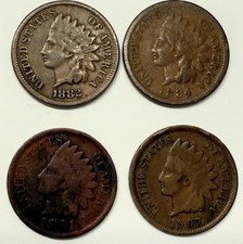 Indian Head Cent Lot • 1882, 1884, 1901, 1907 • 4‑Coin Circulated U.S. Copper