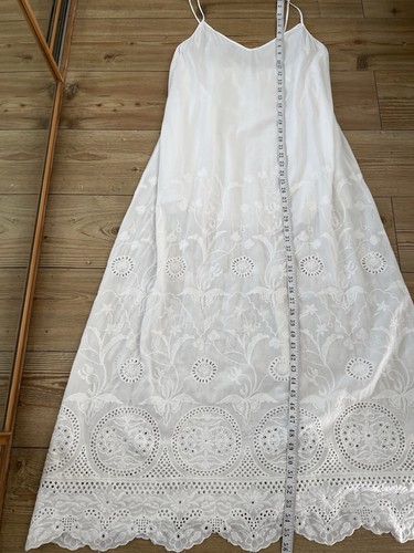 Zara White Broderie Anglaise Maxi Dress Cotton Strappy Slip Embroidered Size Med - Picture 12 of 14