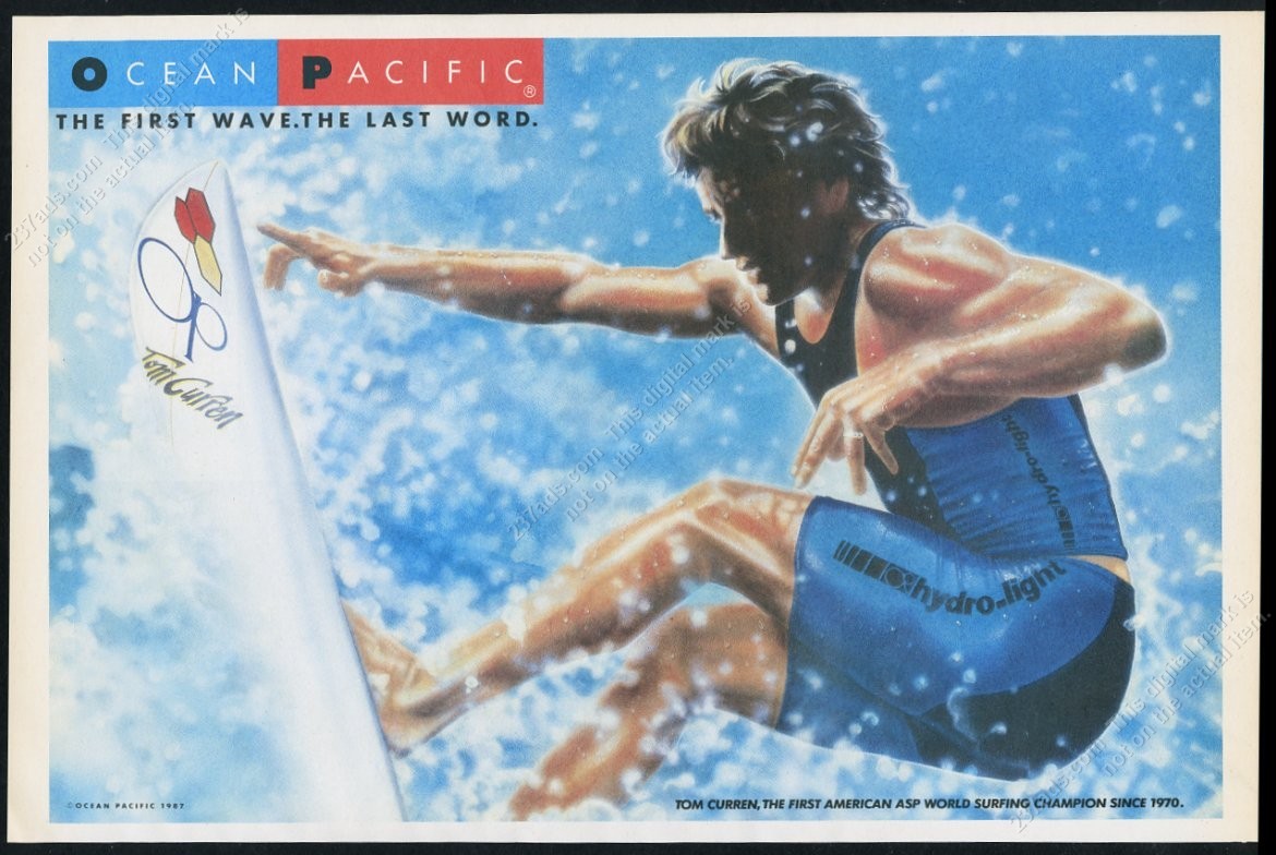 Ocean Pacific サーフィンアート Tom Curren 1987 surfing surfer Tom Curren art Ocean Pacific clothes BIG
