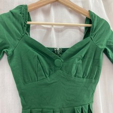 Unique Vintage Women's XS Green Fit & Flare 3/4 Sleeve Retro Midi Dress NWOT