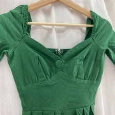 Unique Vintage Women's XS Green Fit & Flare 3/4 Sleeve Retro Midi Dress NWOT