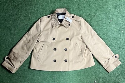 NWT COACH Women s Short Trench Coat w/ Signature Collar Khaki Size Large CAB91