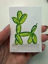 ACEO Original Mini Painting/Green Balloon Dog