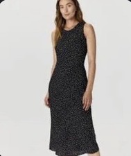 Quince Washable Stretch Silk Tank Tiny Polka Dot Dress L Black/White NWT RARE