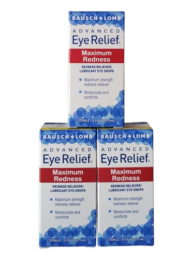 3X Bausch + Lomb Advanced Eye Relief Redness Eye Drops-0.5 Fl Oz Each, Exp 03/27