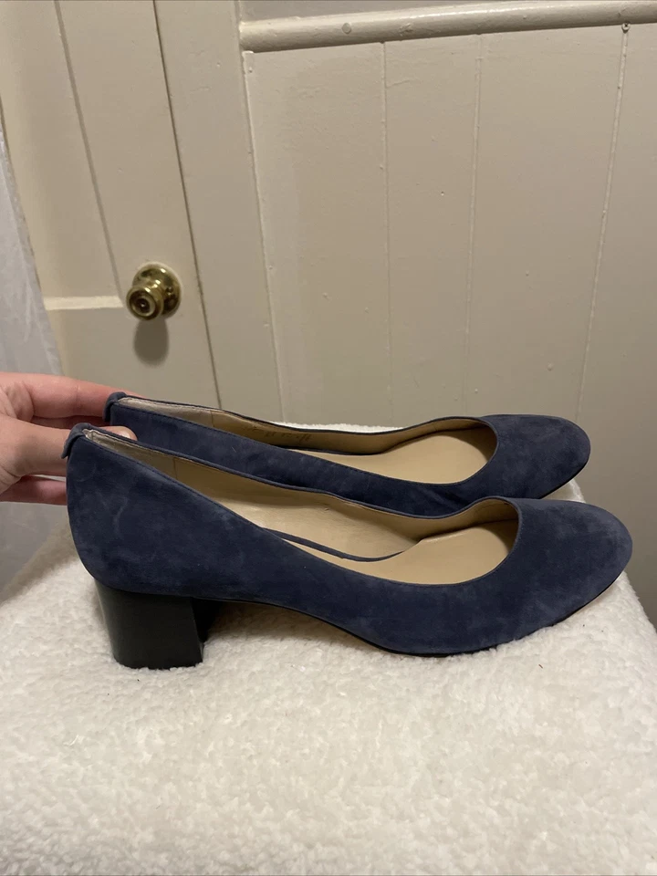 LAND'S END 女式方跟麂皮绒高跟鞋 10 码全新无标签海军蓝 — 第 3/4 张图片