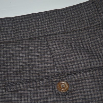 Mint BALLIN Comfort-EZE 100% Wool Brown Check Flat Front Dress Pants 38 x 29