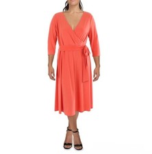 new RALPH LAUREN Womens Dress 18 wrap MIDI Ladies PINK 3/4 sleeve V neck NWT