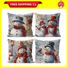 Christmas Pillow Covers 18X18 Inch Set of 4 Snowman Pillow Case Vintage Christma