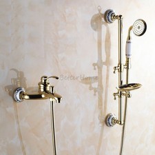 Luxury Gold Bath Faucet Tub Handheld Shower Set Wall Mounted Water Mixer Tap Bar