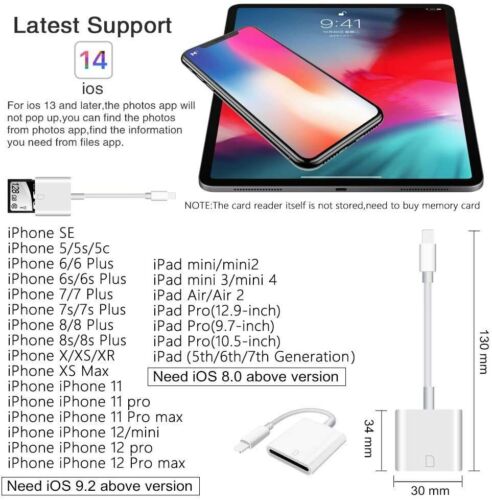 Für iPhone High Speed Digitalkamera Kartenleser Adapter 2in1 8 Pin iOS auf TF SD - Bild 10 von 20