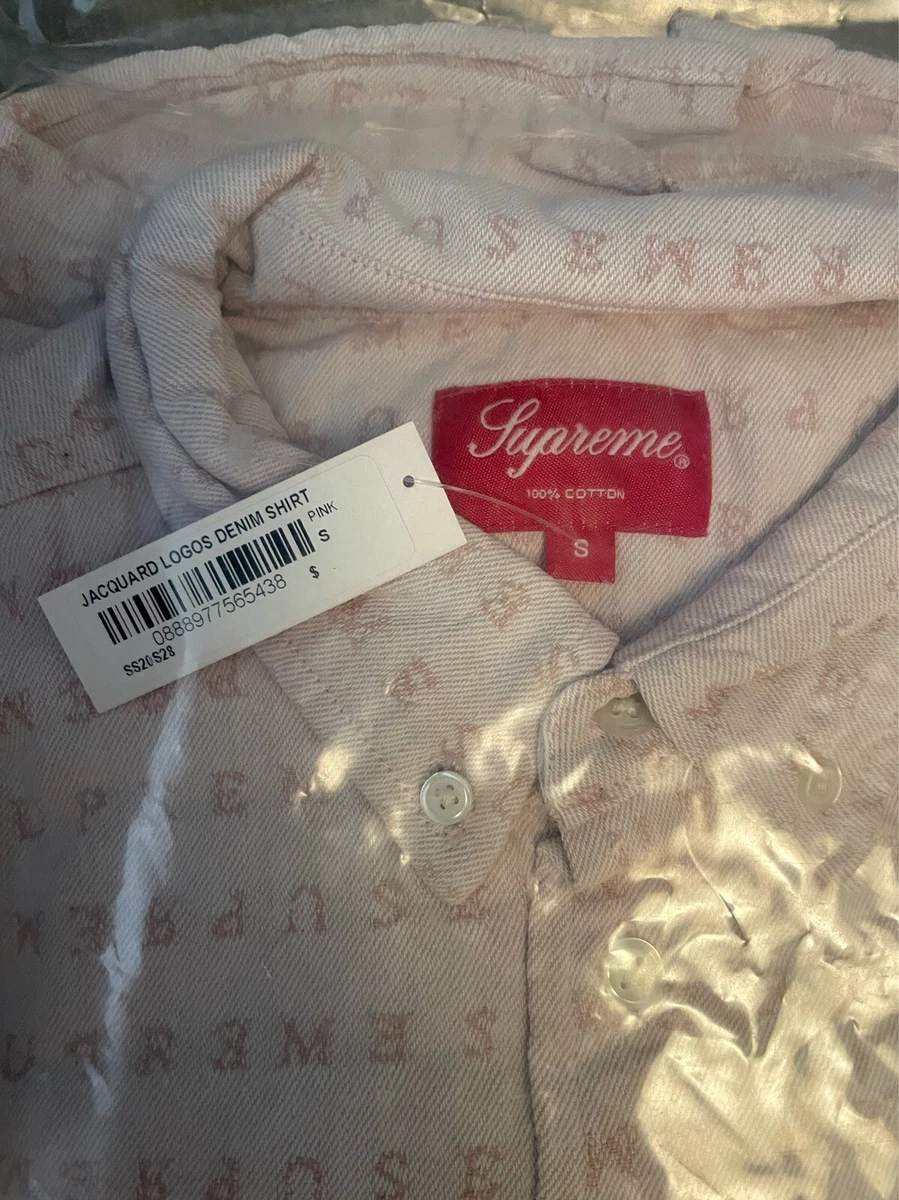 Supreme Jacquard Logos Denim Shirt Pink Size Small