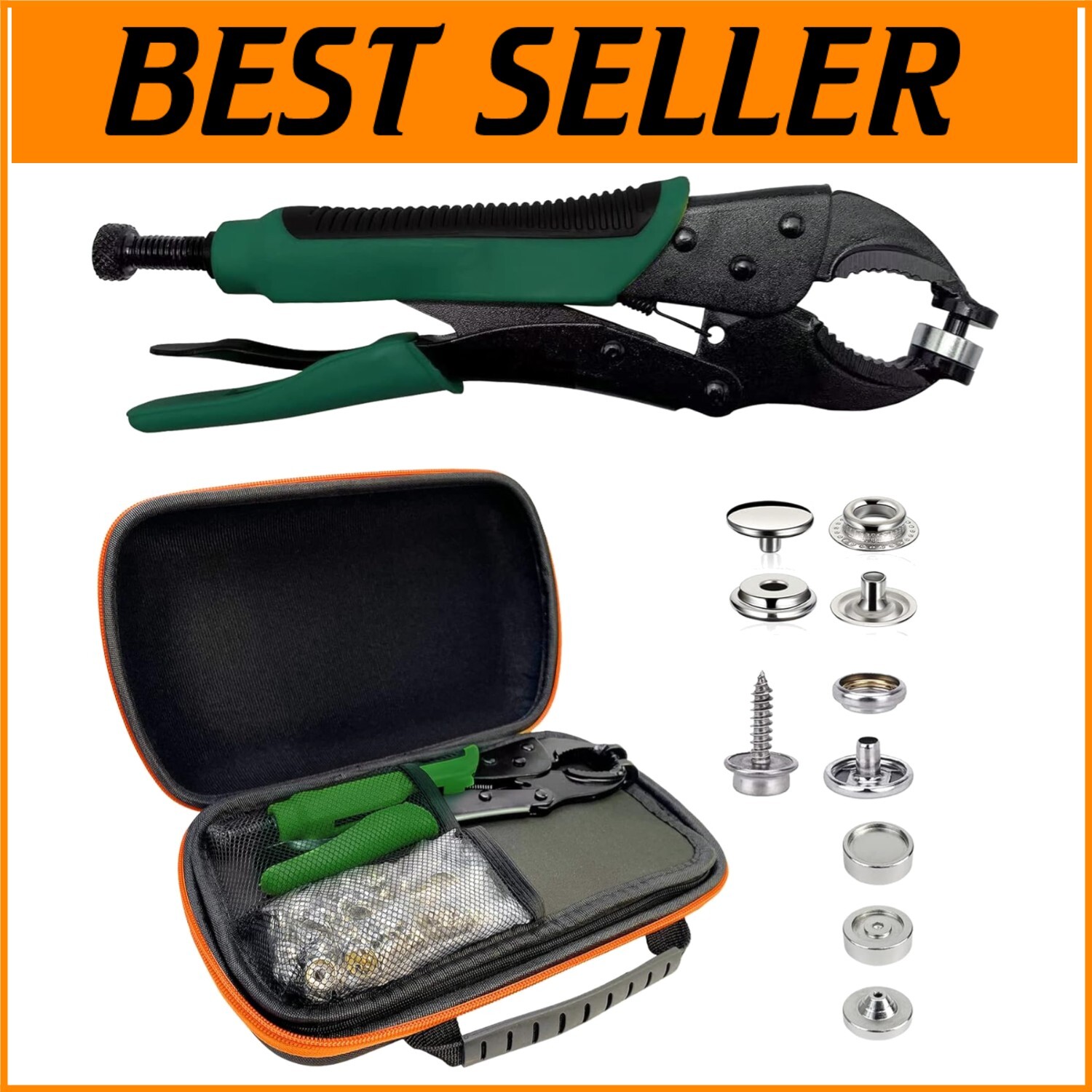 Green 15mm Snap Installation Tool with Punch and Magnetic Features