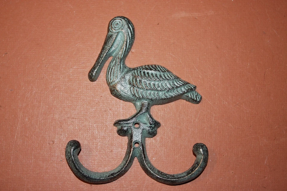 5 - Bienvenida náutica de aspecto antiguo, placa metálica, ganchos de pared, anclajes y pelícanos Foto 2 de 3