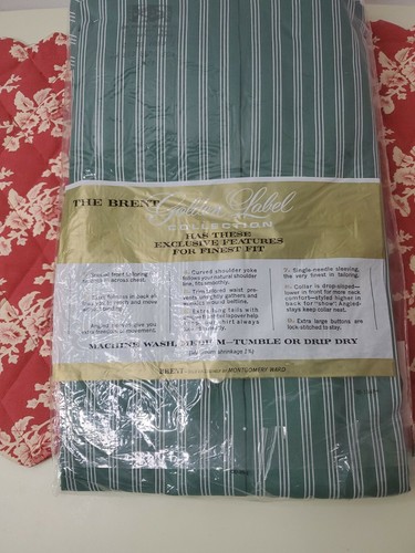 Vintage BRENT Gold Collection Men's Long Sleeve Shirt 16 1/2 -33 Green & White - Picture 3 of 5