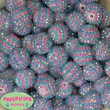 20mm Pastel Pink and Blue Stripe Chunky Resin Rhinestone Bubblegum Beads 20 pc