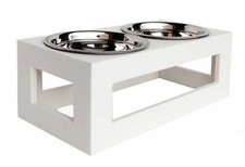 PetsStop Porchside Outdoor Double Dog Bowls Feeder in Raised Stand - White
