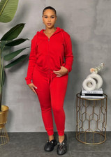 ACCESS LADIES 2PC ACTIVEWEAR/JOGGER ZIPDOWN FLEECE SET RED