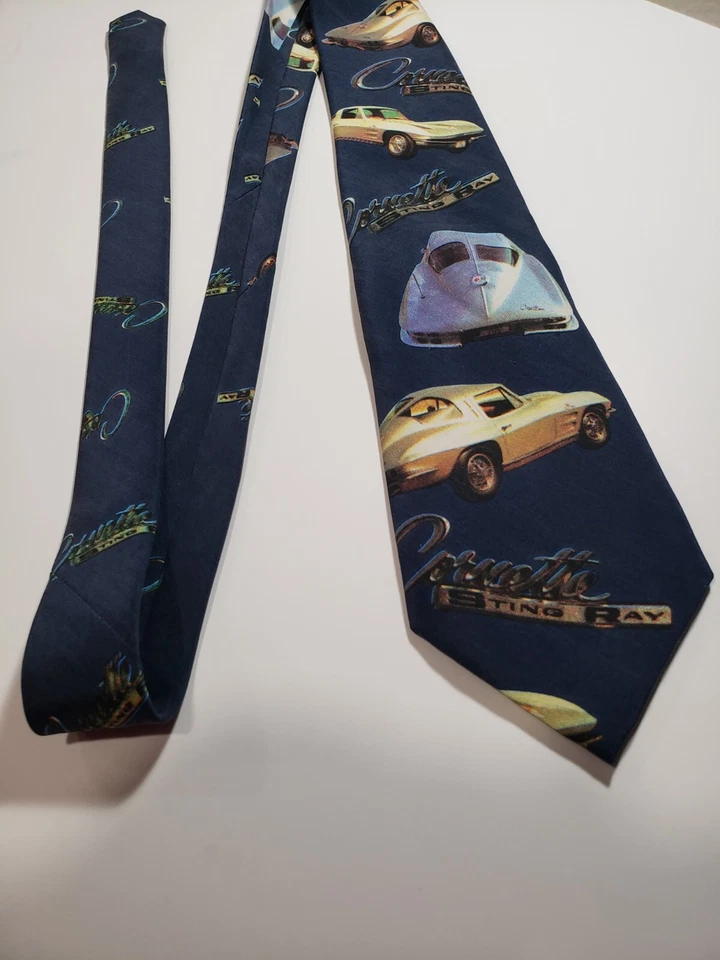 Corbata Oficial Corvette 58" Estampado Raya Azul Marino Seda Hecha a Mano Italia Nuevo con Etiquetas De Colección Foto 3 de 4
