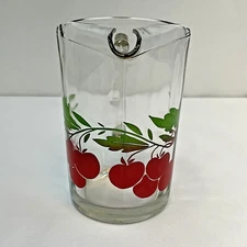 Vintage Mid-Century Glass Cherry Tomato Juice Pitcher Fills 28 Ounces 6.5" Tall