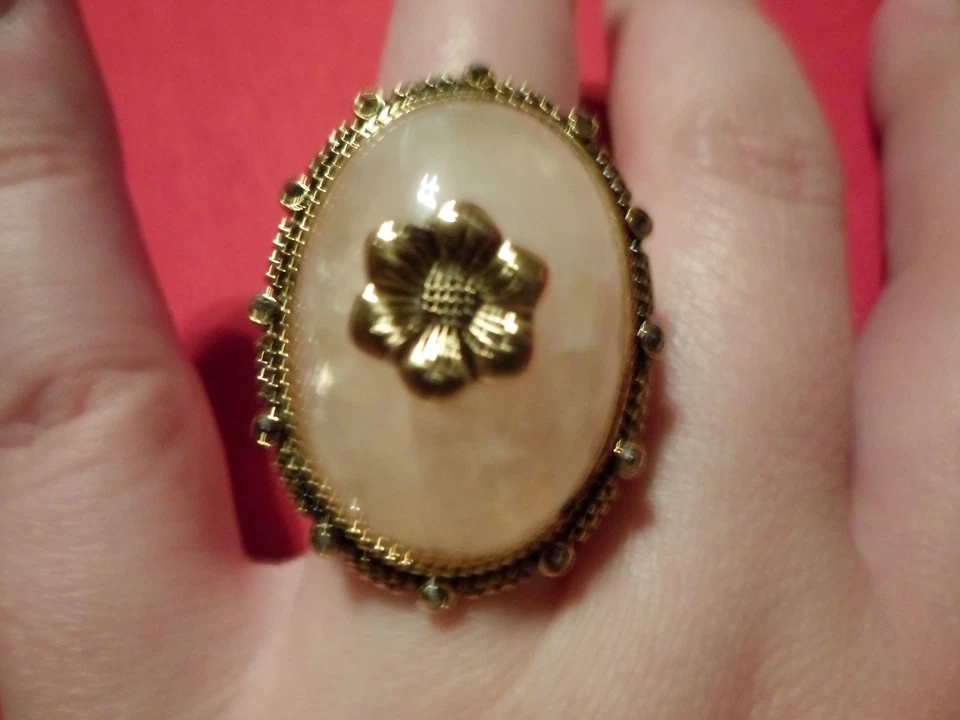 Rose Quartz Solitaire w/Hematite Accents in 18K YG over Stainless-Size 6-25 CTW - Image 3 of 4