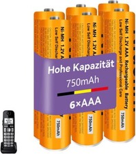 6x NI-MH AAA rechargeable batteries, 1.2V, 750mAh, for Gigaset cordless phones