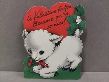 Vintage Die Cut Valentines Day Card 1950s Little Lamb Used
