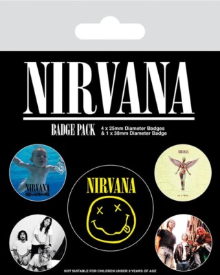 Button Badge 5er Pack Nirvana - Smiley, Group, Cover - 1x38 & 4x25mm BP80620