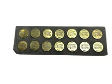 VINTAGE P.G.A. Tour Brass Ball Marker FULL Set Of 14 w/ Holder Estate Sale Find