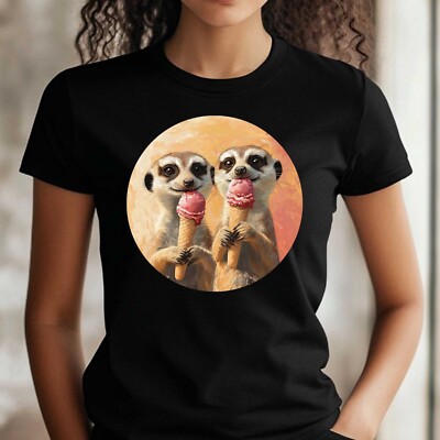 Frauen T-Shirt Erdmännchen essen Eis Motiv Baumwolle Größe S bis 3XL