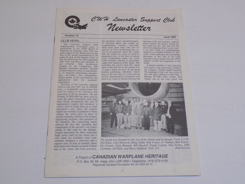 CWH Lancaster Support Club Newsletter  June 1992 Canadian Warplane Heritage RAF