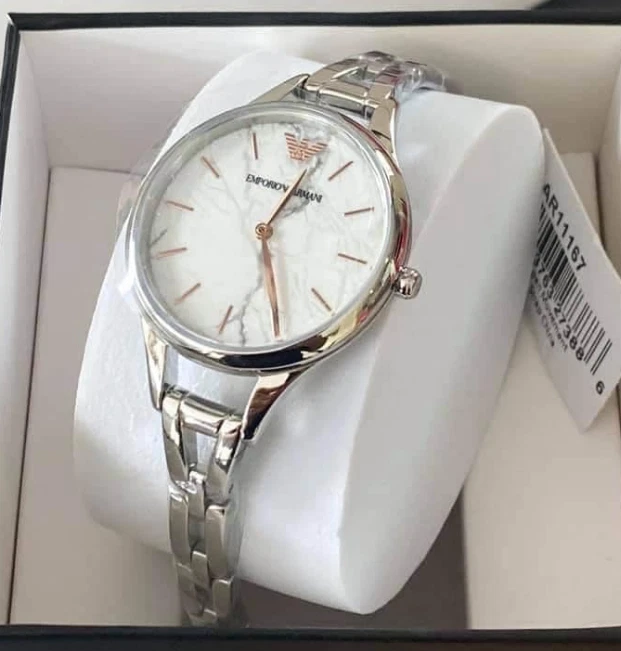 Emporio Armani AR11167 Marble White Dial Stainless Steel Analog Ladies Watch eBay